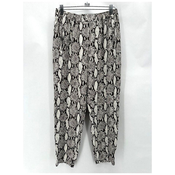 ALC Elijah Python Print Pants Size 2 Brown Ivory Ankle Zip Pull On Preppy Glam - Picture 1 of 12
